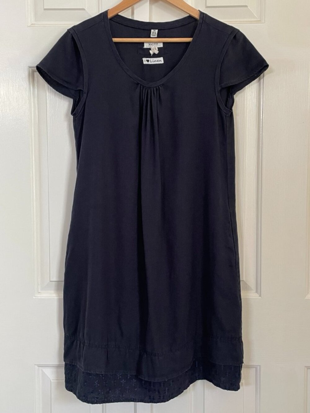 Malvin I Love Linen Navy Ramie Linen Shift Dress Pockets M US 8